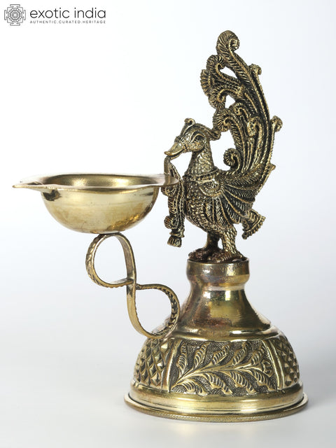 5" Small Brass Superfine Attractive Peacock Diya