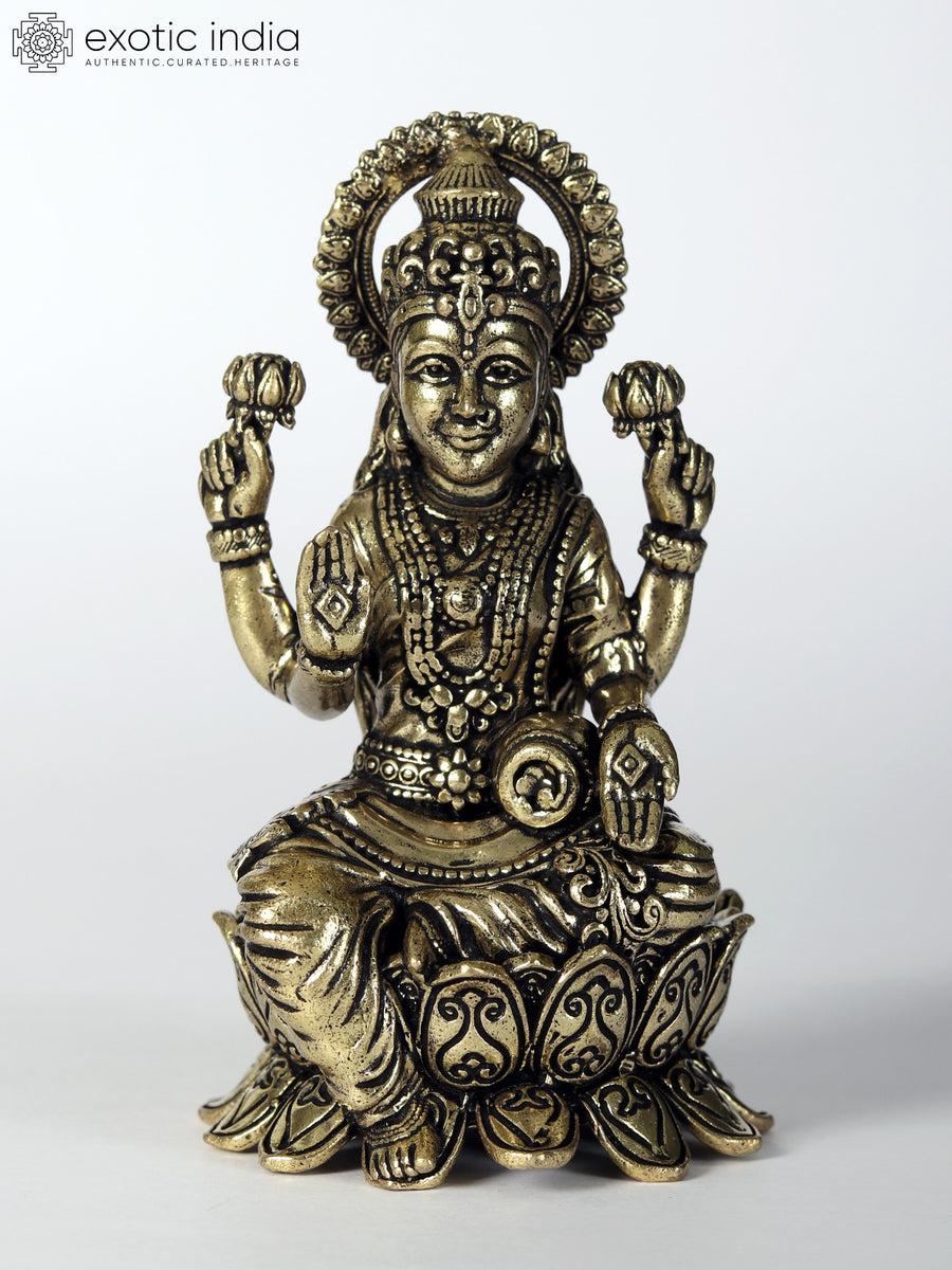 4" Goddess Lakshmi Brass Idol Handmade Statue