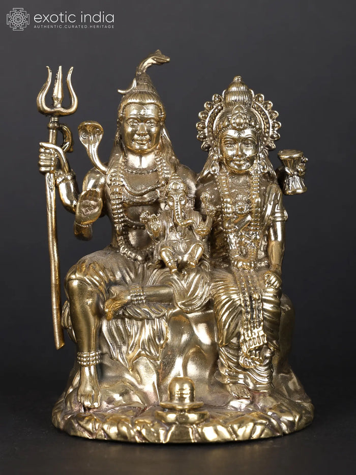 Small Lord Shiva Parvati and Ganesha Brass Statue Handmade