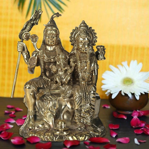 Small Lord Shiva and Parvati with Little Ganesha | Multiple Sizes Brass Statue