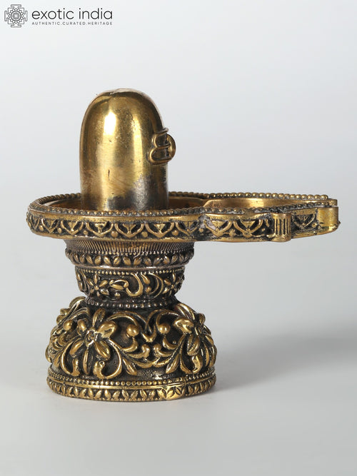 2" Small Brass Shiva Linga Idol with Floral Design