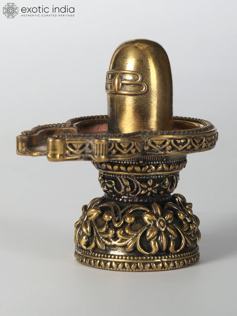 2" Small Brass Superfine Floral Shiva Linga Idol