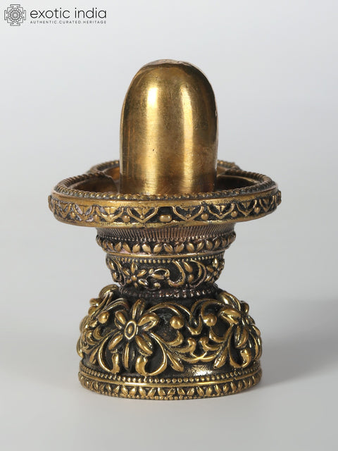 2" Small Brass Superfine Floral Shiva Linga Idol
