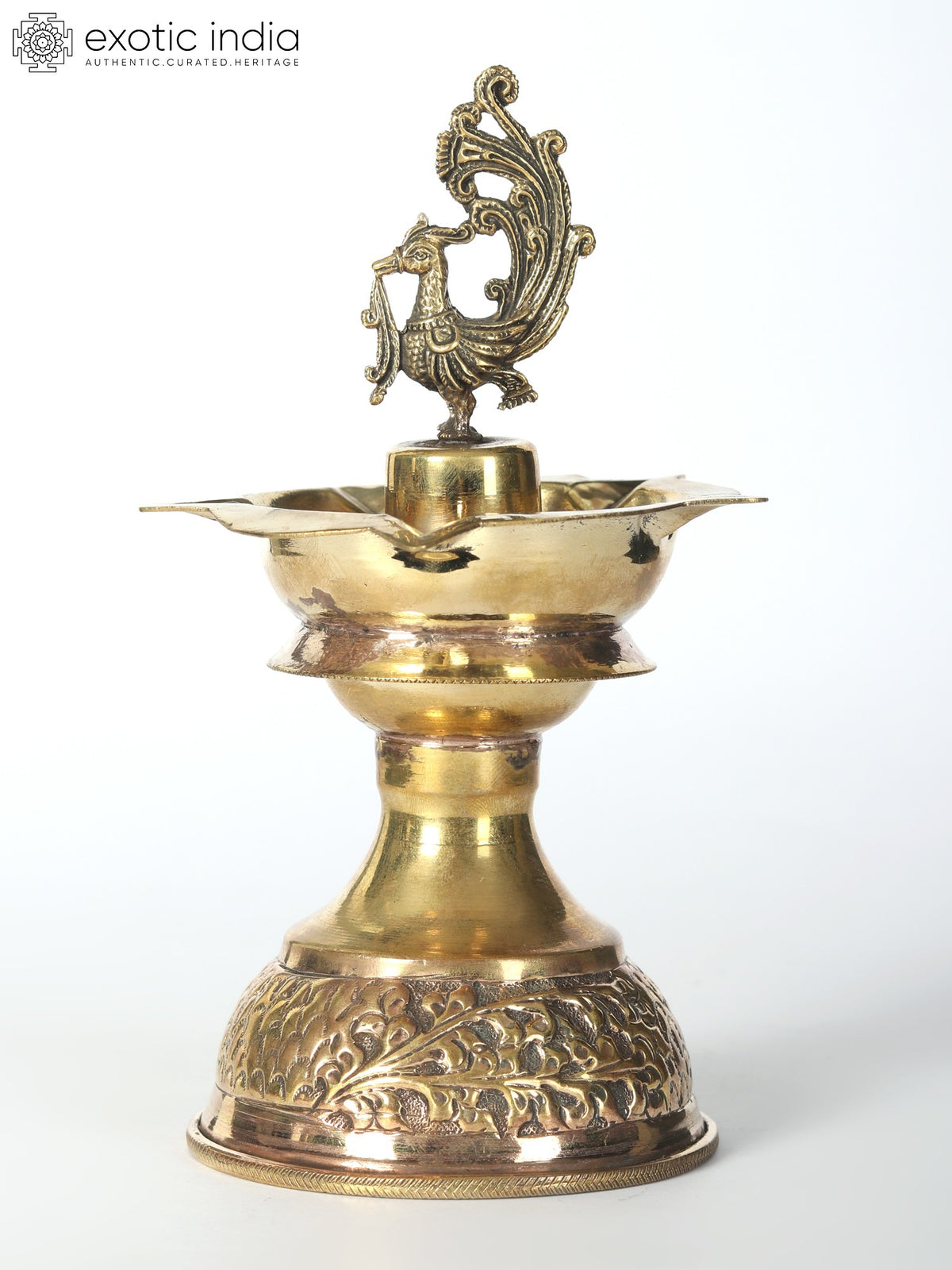 6" Brass Peacock Deepak Idol for Temple Pooja