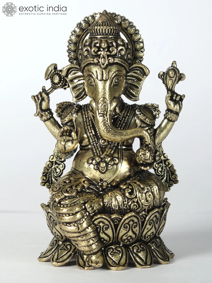 3" Handmade Brass Lord Ganesha Statue