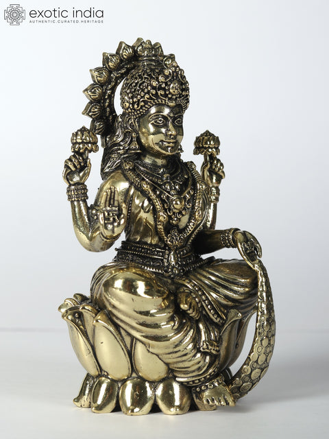 Small Brass Statue of Superfine Goddess Lakshmi Seated on Lotus | Multiple Sizes
