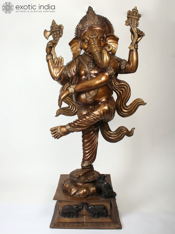 72" Large Brass Statue of Dancing Ganesha | Idol for Home Temple