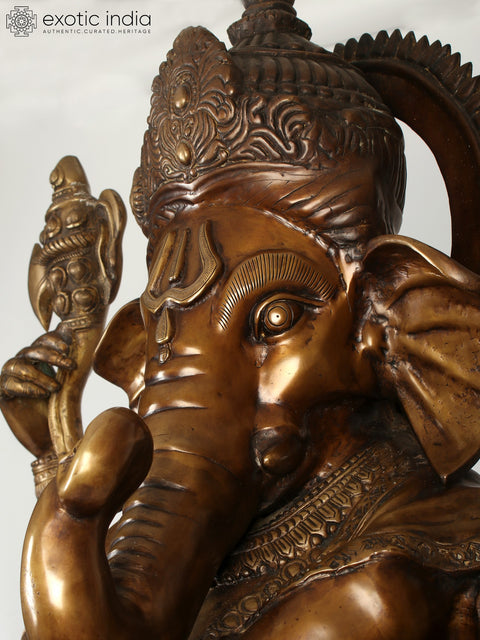 72" Large Brass Statue of Dancing Ganesha | Idol for Home Temple