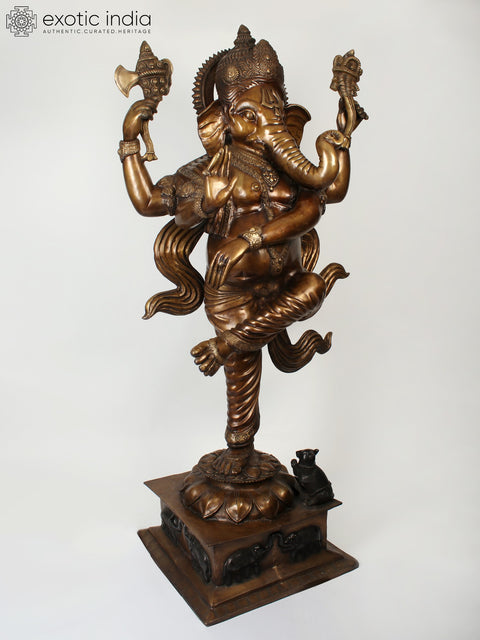 72" Large Brass Statue of Dancing Ganesha | Idol for Home Temple