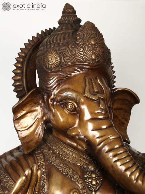 72" Large Brass Statue of Dancing Ganesha | Idol for Home Temple