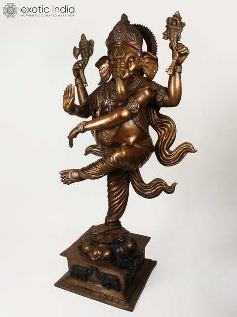 72" Large Brass Statue of Dancing Ganesha | Idol for Home Temple