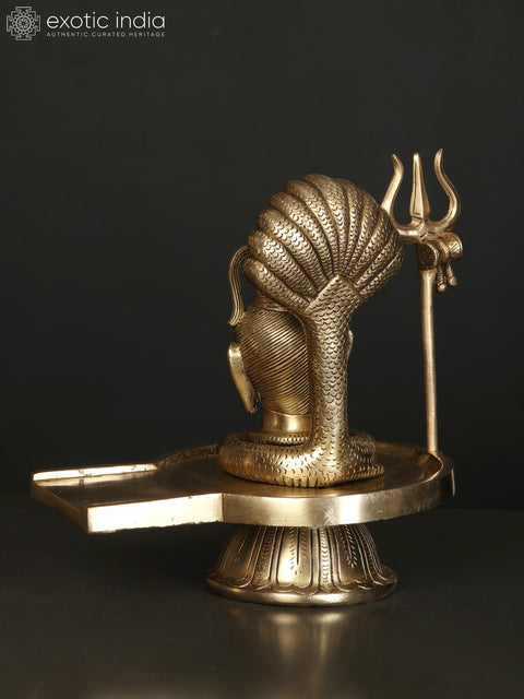 11" Brass Shiva Head Shivalinga with Vasuki Naag and Trident