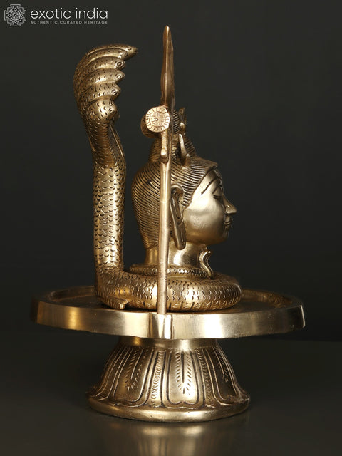 11" Brass Shiva Head Shivalinga with Vasuki Naag and Trident