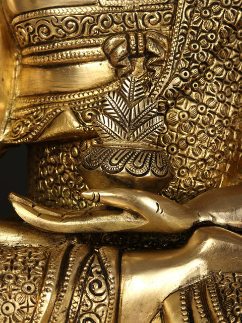 21" Fine Quality Bhumisparsha Buddha Seated on Lotus Pedestal | Brass Statue