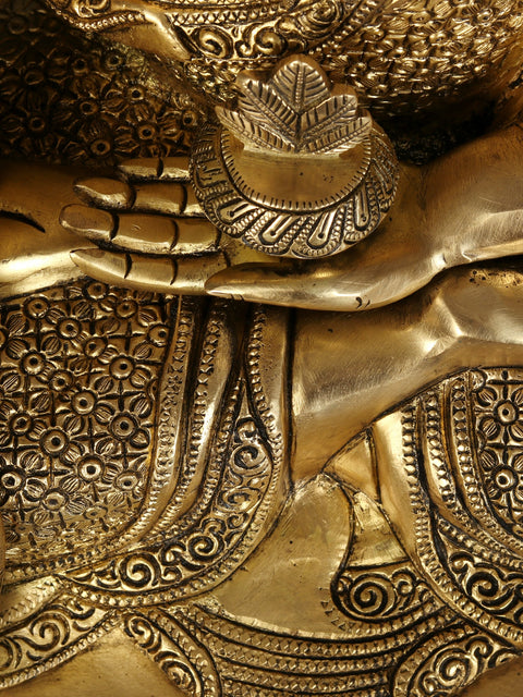 21" Fine Quality Bhumisparsha Buddha Seated on Lotus Pedestal | Brass Statue