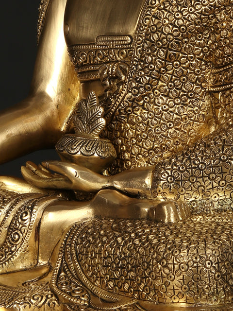 21" Fine Quality Bhumisparsha Buddha Seated on Lotus Pedestal | Brass Statue