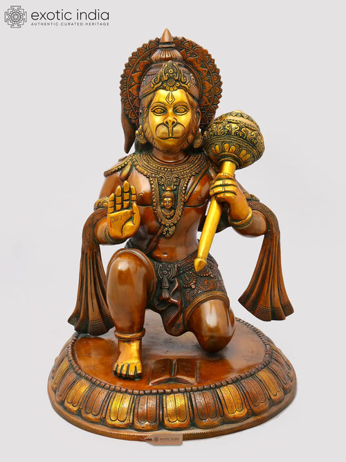 21" Sitting Lord Hanuman Blessing Gesture Brass Statue