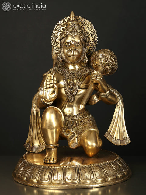21" Sitting Lord Hanuman in Blessing Gesture | Brass Statue