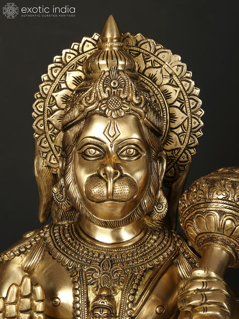21" Sitting Lord Hanuman in Blessing Gesture | Brass Statue