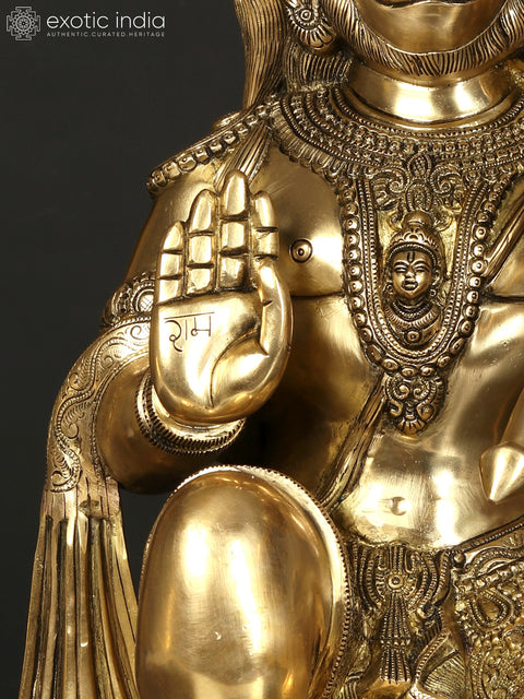 21" Sitting Lord Hanuman in Blessing Gesture | Brass Statue