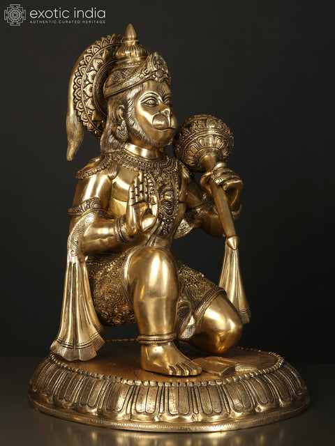 21" Sitting Lord Hanuman in Blessing Gesture | Brass Statue