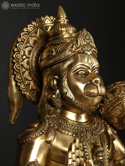 21" Sitting Lord Hanuman in Blessing Gesture | Brass Statue