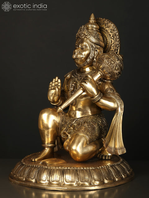 21" Sitting Lord Hanuman in Blessing Gesture | Brass Statue