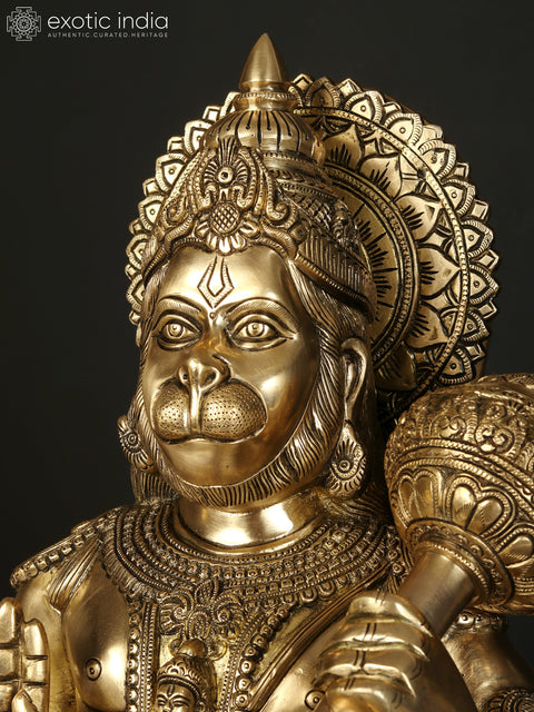 21" Sitting Lord Hanuman in Blessing Gesture | Brass Statue