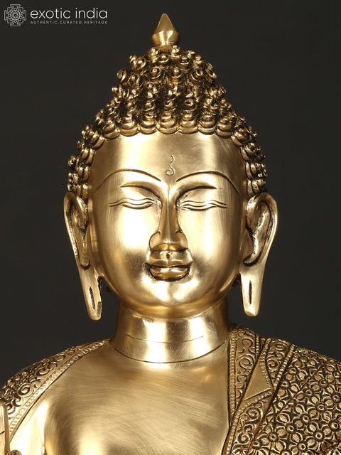 21" Fine Quality Blessing Buddha Brass Statue Wearing Fully Carved Robe
