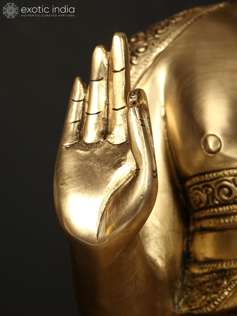 21" Fine Quality Blessing Buddha Brass Statue Wearing Fully Carved Robe