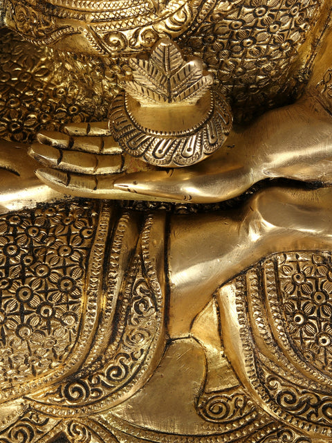 21" Fine Quality Blessing Buddha Brass Statue Wearing Fully Carved Robe