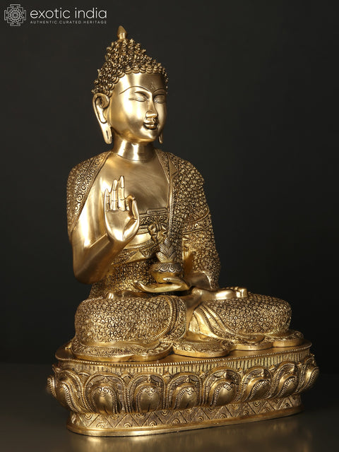 21" Fine Quality Blessing Buddha Brass Statue Wearing Fully Carved Robe