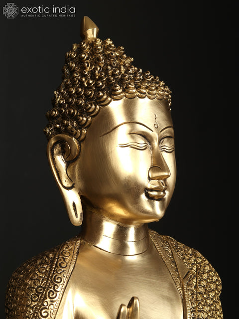 21" Fine Quality Blessing Buddha Brass Statue Wearing Fully Carved Robe