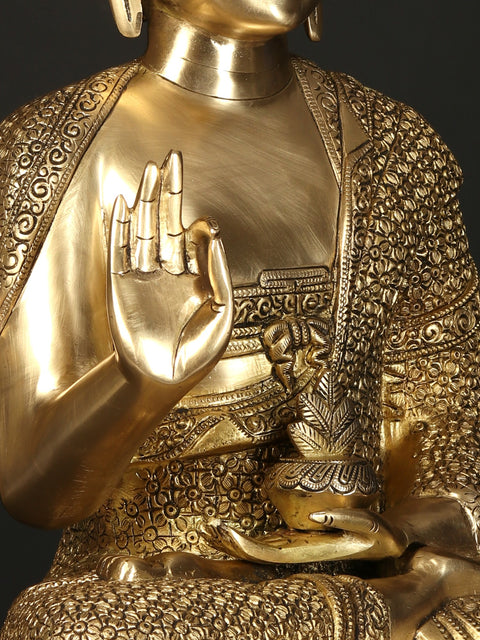21" Fine Quality Blessing Buddha Brass Statue Wearing Fully Carved Robe