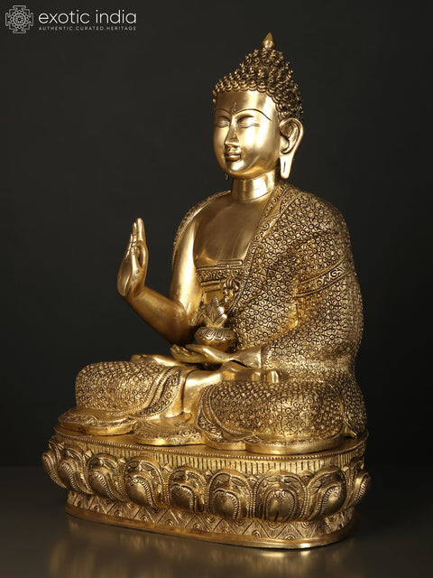 21" Fine Quality Blessing Buddha Brass Statue Wearing Fully Carved Robe