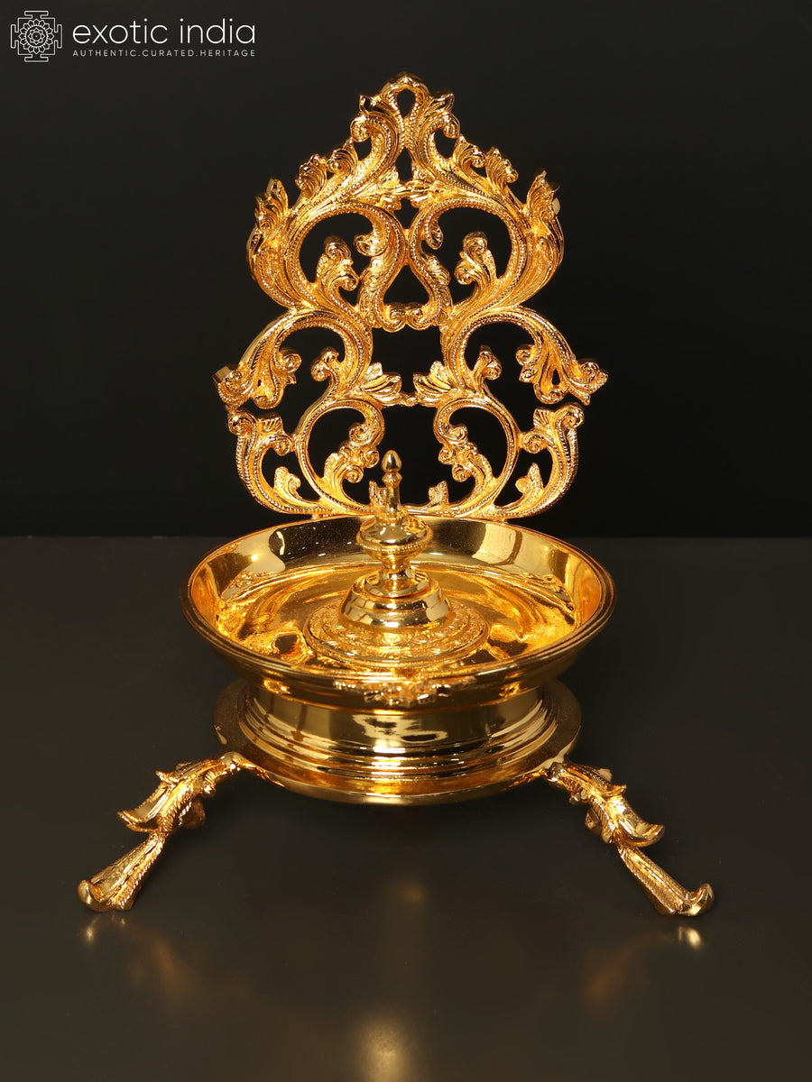 12" Brass Designer Lamp with 24 Karat Gold Plating and Stand