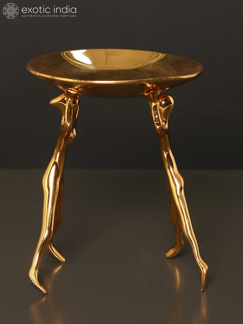 7" Round Tray Supported by Human Figures | Brass with Superfine 24 Karat Gold Plating