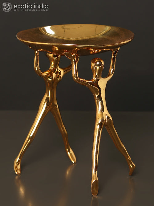 7" Round Brass Tray with Human Figures Gold Plated Home Decor
