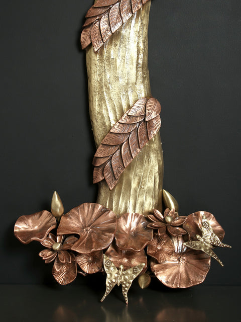 46" Wall Mounted Large Tree of Life with Chirping Birds | Brass with 24 Karat Rose Gold Plating