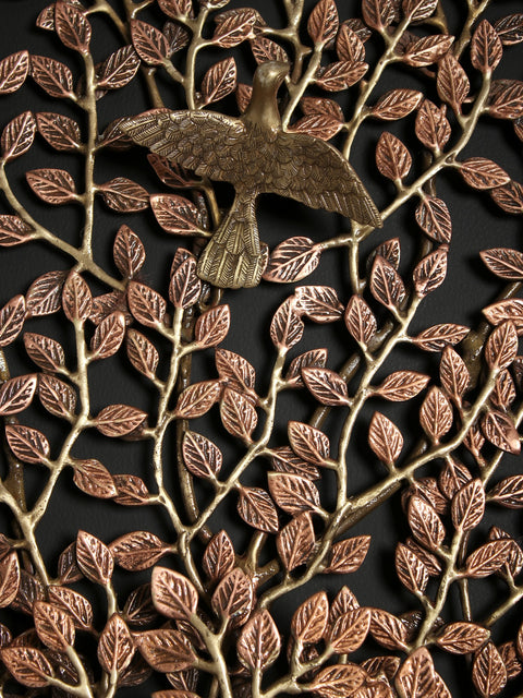 46" Wall Mounted Large Tree of Life with Chirping Birds | Brass with 24 Karat Rose Gold Plating