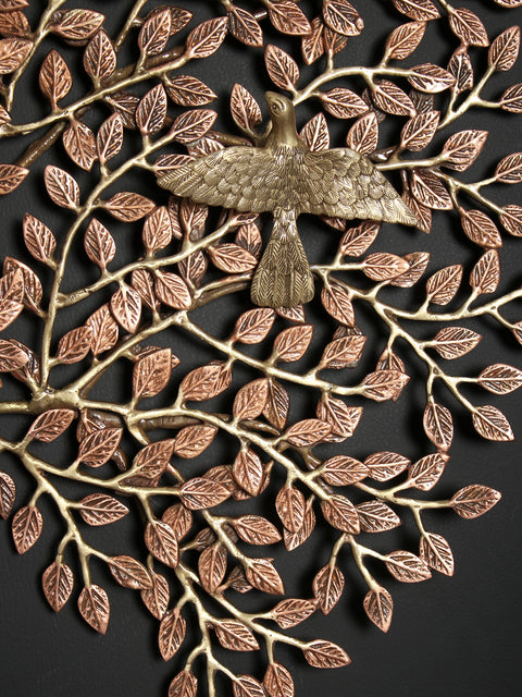 46" Wall Mounted Large Tree of Life with Chirping Birds | Brass with 24 Karat Rose Gold Plating