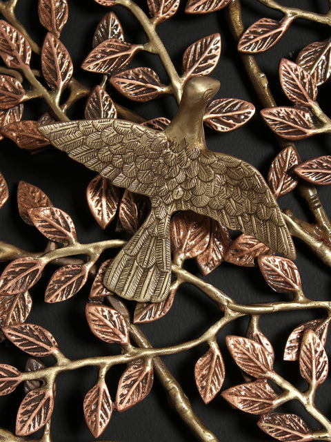 46" Wall Mounted Large Tree of Life with Chirping Birds | Brass with 24 Karat Rose Gold Plating