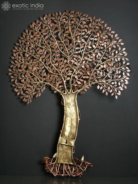 46" Wall Mounted Large Tree of Life with Chirping Birds | Brass with 24 Karat Rose Gold Plating