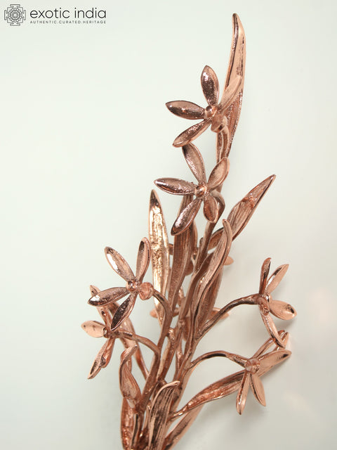 37" Large Decorative Lily Flowers Stick | Brass with 24 Karat Rose Gold Plating