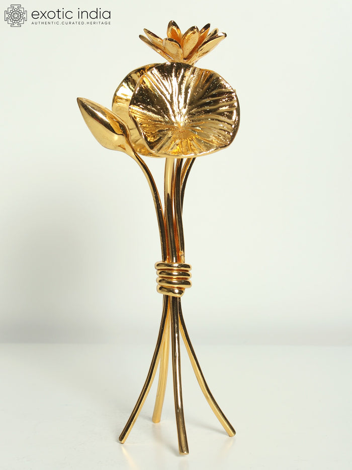 11" Brass Flower Bunch with Stand Gold Plated Home Decor Statue