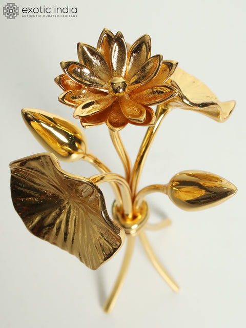 11" Decorative Bunch of Flowers and Buds with Stand | Table Decor | Brass with Superfine 24 Karat Gold Plating