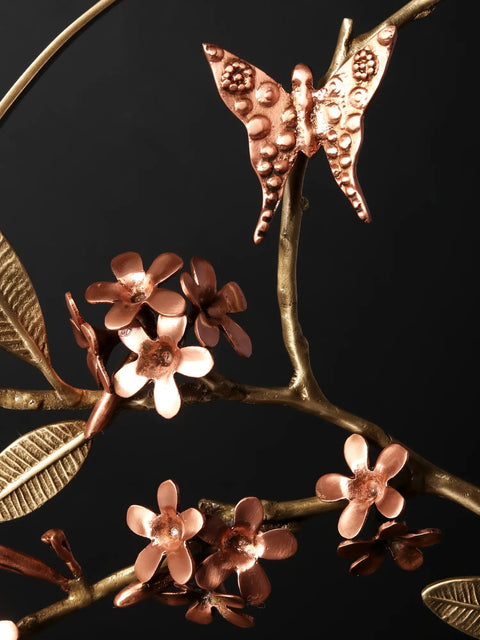17" Beautiful Butterfly on Plumeria | Round Table Decor | Brass with 24 Karat Rose Gold Plating