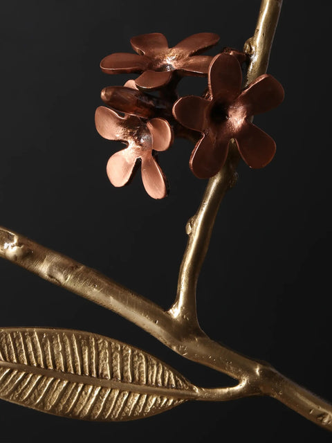 17" Beautiful Butterfly on Plumeria | Round Table Decor | Brass with 24 Karat Rose Gold Plating