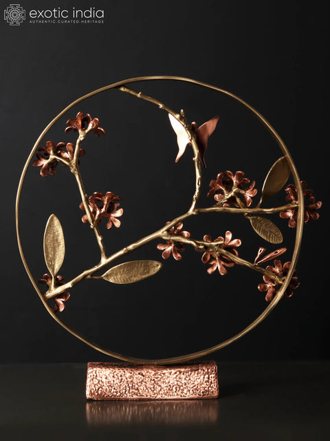 17" Beautiful Butterfly on Plumeria | Round Table Decor | Brass with 24 Karat Rose Gold Plating