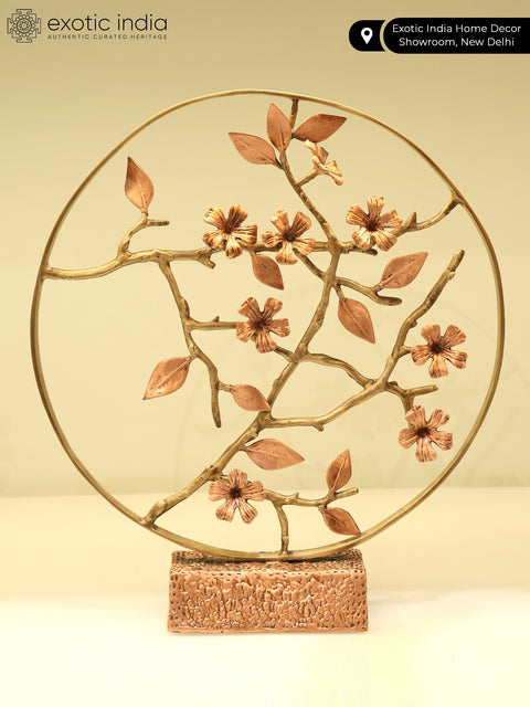 16" Flower Design Round Table Decor | Brass with 24 Karat Rose Gold Plating